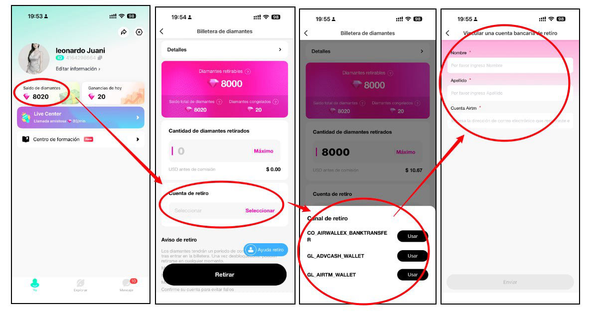 top chat live app-auto retiro con cuenta bancaria local directo de pago 